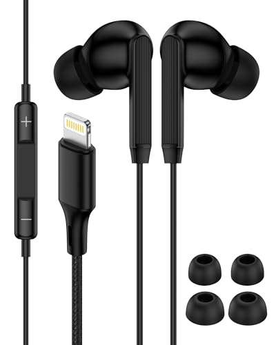 iPhone 14 Headphones Wired Earbuds with Lightning Connector MFi Certified - color: Black-1 Pack