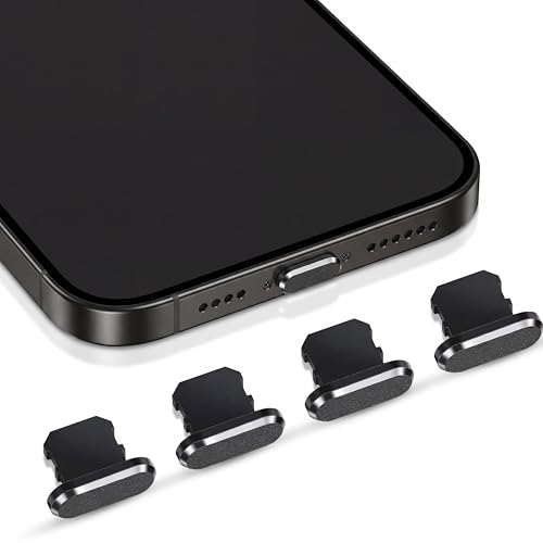 Weewooday4 Anti Dust Plugs, Protects Charging Ports, Compatible with iPhone 11, 12, Pro, Max/X/XS/XR, 7, 8 Plus, iPad Mini/Air (Black, 4 Pieces)
