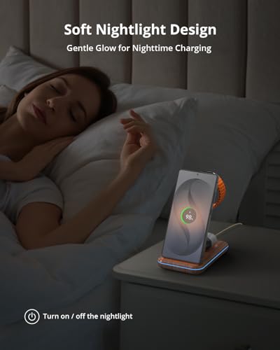 3 in 1 Wireless Charger for Samsung: JoyGeek Charging Station for S26/S25/S24/S23/S22/S21/S20/Note20/Z Fold&Flip Series, Galaxy Watch8/7/6/5/4/3/Active2/1, Buds 3 Pro, Not for Galaxy Watch9 / Ultra2 - color: Woodgrain