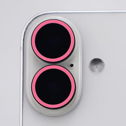Luminous Camera Lens Protector for iPhone 17 Metal Ring Tempered Glass Glow in The Dark Lens Cover (2PCS) (Pink, for iPhone 17) - color: Pink