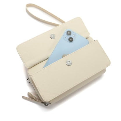 RFID Crossbody Wallet Wristlet Purse with Phone Pocket For Women Vegan Leather - color: Zb-saffiano Apricot White