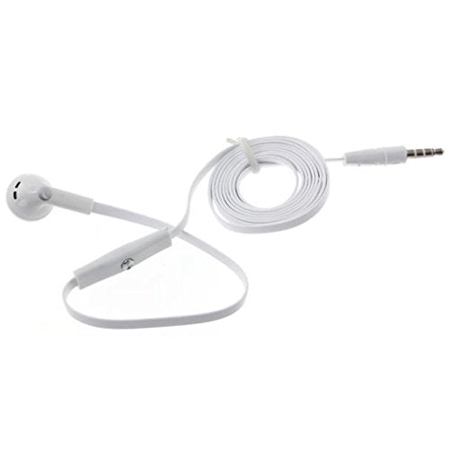 Mono Headset Wired Earphone Single Earbud 3.5mm Headphone Flat White Compatible with Kyocera DuraXV Extreme