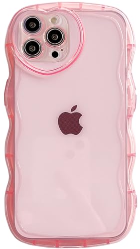 Qokey Compatible for iPhone 13 Pro Case 6.1 inch,Cute Clear Love Design,Heart Camera Curly Wave Transparent Protection Soft Shockproof Phone Cover for Women Girl Men, Pink - size: for iPhone 13 Pro