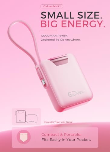 M1 Mini Portable Charger, 10000mAh Ultra-Compact Power Bank, 22.5W PD Fast Charging, Tpye-C Built-in Cable, Small External Battery Pack for iPhone, Samsung, Android iPad (Pink) - color: Pink