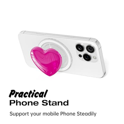 Svanove Heart Magnetic Phone Grip Compatible with Magsafe Phone Grip Holder, Cute Collapsible Glass Grips Stand Kickstand for iPhone Samsung, 3D Crystal Glitter Love Mag Safe Holder, Neon Hot Pink - color: Hot Pink, style: Magnetic