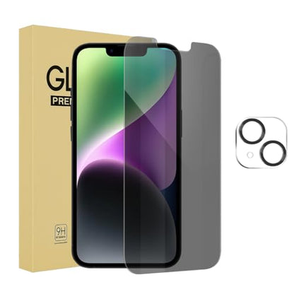 1Pack Privacy Screen Protector for iPhone 14 Plus [6.7 inch] + 1 Pack Camera Lens Protector, Anti Spy Private Tempered Glass Film, Case Friendly, [9H Hardness] - HD