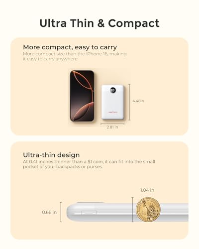 Small Portable Charger 10000mAh 20W Fast Charging Mini Power Bank, White - color: White