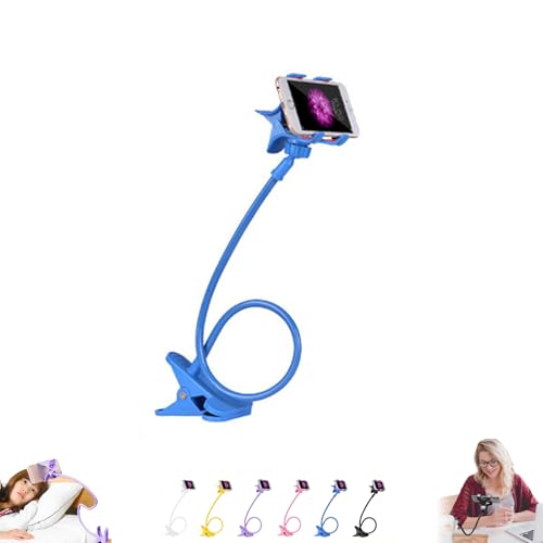 Gooseneck Cell Phone Holder - Flexible Adjustable Clamp for Desk, 360° Long Arm Mobile Phone Stand with Clip for Headboard & Bedside, Phone Stand Lazy Bracket Mount Clamp for Lazy Use in Bed (Blue) - color: Blue