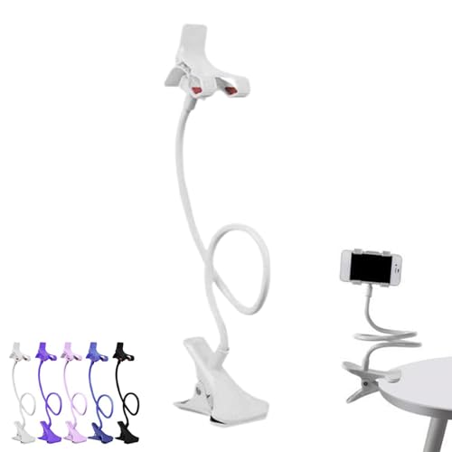 Gooseneck Phone Holder for Bed, Cell Phone Mount Clamp Clip, Flexible Long Arm Overhead Cellphone Mount, Bedside Lazy Bracket, Cellphone Stand for Desk, Table, Headboard(White) - color: White
