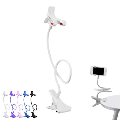 Gooseneck Phone Holder for Bed, Cell Phone Mount Clamp Clip, Flexible Long Arm Overhead Cellphone Mount, Bedside Lazy Bracket, Cellphone Stand for Desk, Table, Headboard(White) - color: White