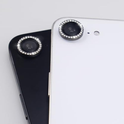 BONVAN for iPhone 15/15 Plus Camera Lens Protector Bling Glitter Diamond Metal Crystal Tempered Glass Screen Accessories Rhinestones Lens Cover, also Compatible with iPhone 16e (2PCS) (Black) - color: Black