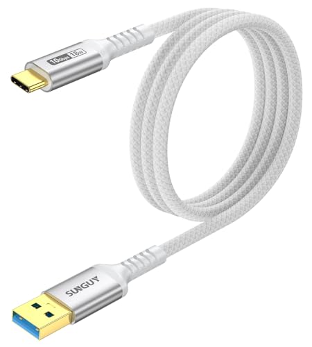 SUNGUY 10Gbps USB C 3.1 Gen 2 Cable, 4FT USB A to USB C 3A Fast Charging & Data Transfer Android Auto Carplay Cable Compatible with iPhone 17 16 15 Pro Max, Galaxy S24 S23 Ultra Note 20, SSD (White) - color: White, size: 4ft