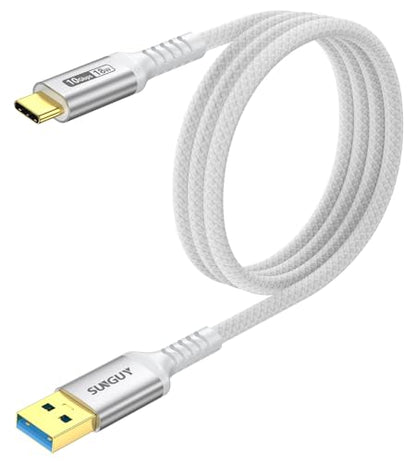 SUNGUY 10Gbps USB C 3.1 Gen 2 Cable, 4FT USB A to USB C 3A Fast Charging & Data Transfer Android Auto Carplay Cable Compatible with iPhone 17 16 15 Pro Max, Galaxy S24 S23 Ultra Note 20, SSD (White) - color: White, size: 4ft