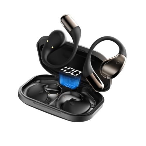 Bluetooth 6.0 Wireless Earbuds Powerful Sound, 40H Open Ear Earbuds with ENC Mic, Adjustable Ear Hooks/IP7 Waterproof/Ultra-Comfort Earphones, Jet Black