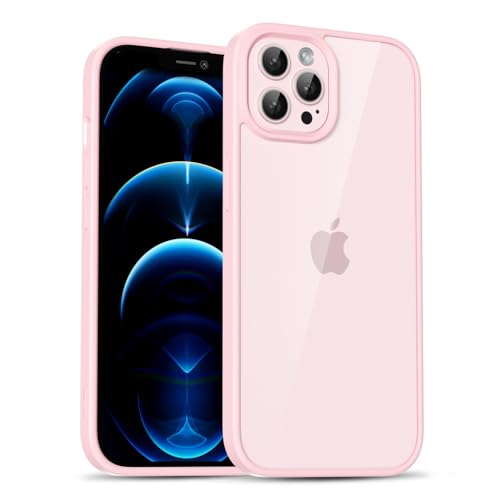 for iPhone 12 Pro Max Case Clear, Cute Transparent 12 Pro Max Phone Case Hard Shell & Soft Silicone Bumper & Clear Back, Acrylic Plastic TPU Non Yellowing Phone Cover for Women, Light Pink - color: Light Pink, size: 12 Pro Max