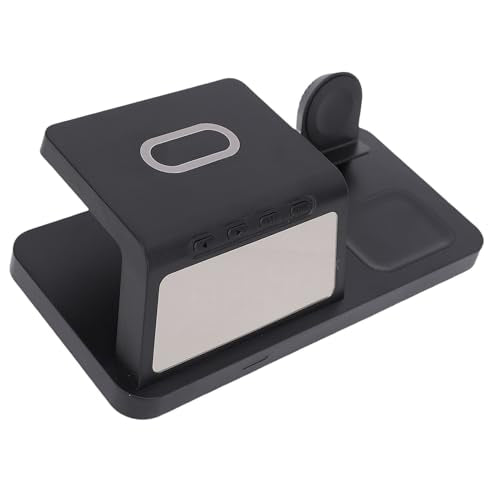 Focket Wireless Charging Station, 15W Fast Charging 3 in 1 Charger Stand, Alarm Clock with Wireless Charger for Phone Watch Earbuds Home Office Travel