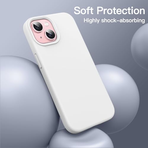 JETech Silicone Case for iPhone 15, White | Silky Soft Touch, Shockproof Protection, Scratch Resistant, Microfiber Lining - color: White, size: iPhone 15