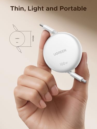 UGREEN 100W Retractable USB C Cable, Fast Charging, White, 3.3FT - color: White