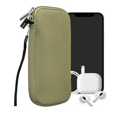 kwmobile Universal Phone Pouch Size XL - 6.7/6.8" - Neoprene Smartphone Pouch with Zip - Water-Repellent Mobile Phone Case - Sleeve in Gray Green