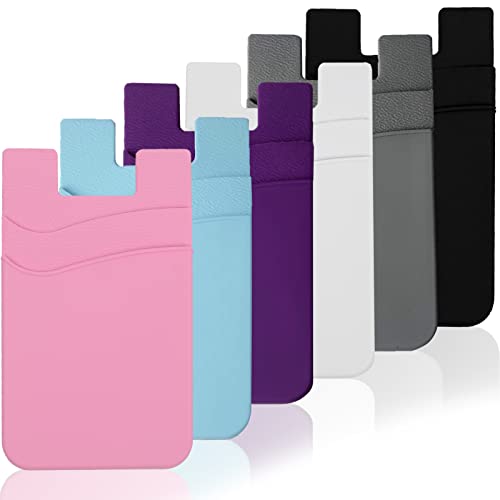 Phone Wallet Stick on, Adhesive Credit Card Holder Sticker for Back of Android iPhone Case, Portable Pocket Sleeve for ID and Business Card - Black White Grey Pink Blue Purple - color: Black Grey White Pink Purple PastelBlue