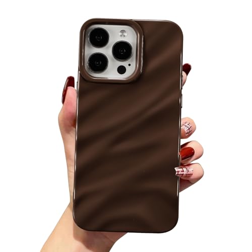 QLTYPRI Compatible with iPhone 12 Pro Max Case, Cute Wave Water Ripple Pattern Case for Girls Women, Slim Satin Glossy Soft Silicone TPU Bumper Shockproof Protective Phone Cover - Dark Brown - color: Dark Brown, size: iPhone 12 Pro Max
