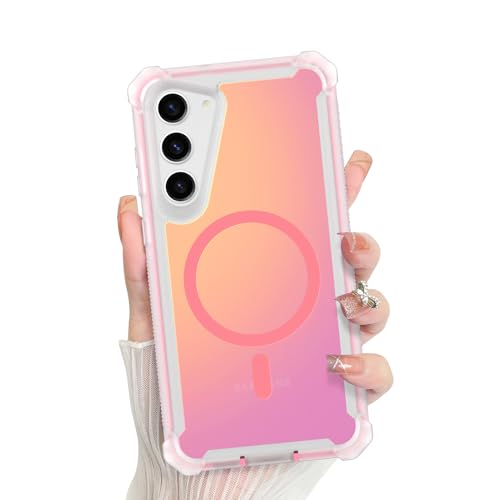 Bonoma for Samsung Galaxy S23 Case Iridescent Crystal Corner -Pink | Back Magnetic Support for MagSafe Shockproof Cover, and High-Duty Protection for Girls Women - color: Iridescent-Pink, size: Samsung Galaxy S23