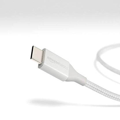 Amazon Basics Nylon Braided USB-C to USB-C 2.0 Fast Charger Cable, 60W, 480Mbps Speed, USB-IF Certified, for Apple iPhone 16/15, iPad, Samsung Galaxy, Tablets, Laptops, 10 Foot, Silver - color: Silver, size: 10 Feet