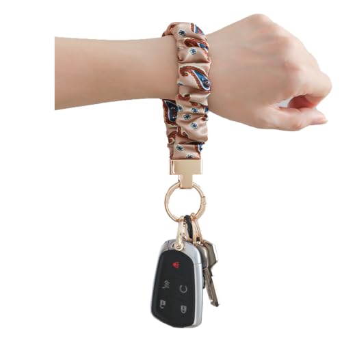 Blue Floral Scrunchie Wristlet Keychain– Tarnish-Resistant Key Ring - color: Blush Pink