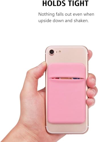 Cell Phone Pocket Self Adhesive Card Holder Stick On Wallet Sleeve with Adhesive RFID Card ID Credit Card ATM Card Holder storage for Phone Android (Pink)