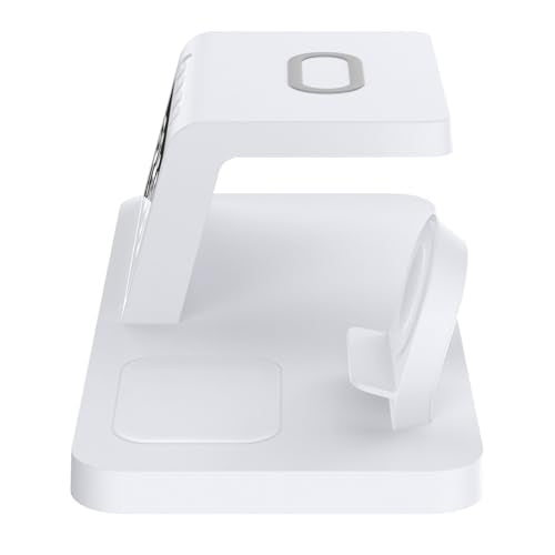 Wireless Charging Station, 3 in 1 Desk Charger with Alarm Clock, Fast Charging for Phone Watch Earphones, Space Saving Ideal for Bedroom Office
