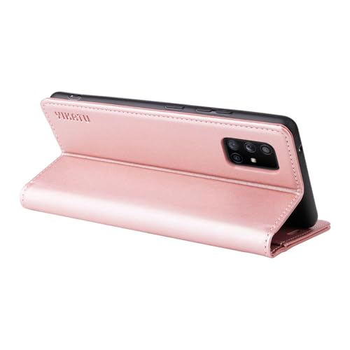 Compatible with Samsung Galaxy A71 Wallet Case PU Leather Flip Folio Case with Card Holder Magnetic Closure Shockproof Protective Phone Cover Rose Gold - color: Rose Gold, size: Samsung A71