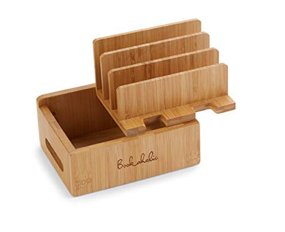 Bookaholic Bamboo Multi-Device Charging Station & Organizer - Rustic Elegant Desktop Dock for Smartphones, iPhone, iPad & Tablets - USB Compatible - Eco-Friendly