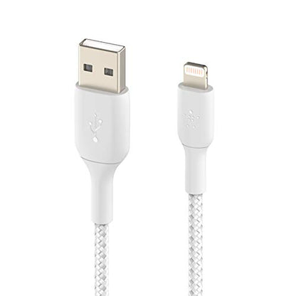 Belkin BoostCharge Braided Lightning Cable - 6.6ft/2M - MFi Certified Apple iPhone Charger USB to Lightning Cable 6ft - iPhone Cable - iPhone Charger Cable - Apple Charger - USB Phone Charger - White - color: White, style: 6.6 ft