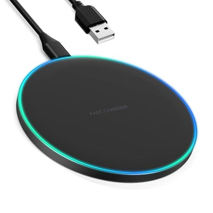 Wireless Charger Compatible with iPhone 18 17 16 15 14 13 12 11 Pro Max/Mini/Plus/XR/X/8, 15W Max Fast Wireless Charging Pad Mat for Samsung Galaxy S23/S22/S21/S20/S10, Galaxy Buds - color: Black