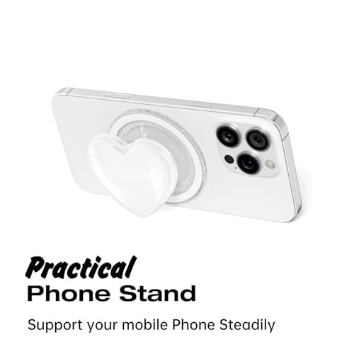 Svanove Heart Magnetic Phone Grip Compatible with Magsafe Phone Grip Holder, Cute Collapsible Glass Grips Stand Kickstand for iPhone Samsung, 3D Crystal Pretty Glitter Love Mag Safe Holder, White - color: White, style: Magnetic