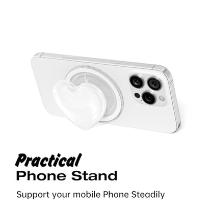 Svanove Heart Magnetic Phone Grip Compatible with Magsafe Phone Grip Holder, Cute Collapsible Glass Grips Stand Kickstand for iPhone Samsung, 3D Crystal Pretty Glitter Love Mag Safe Holder, White - color: White, style: Magnetic