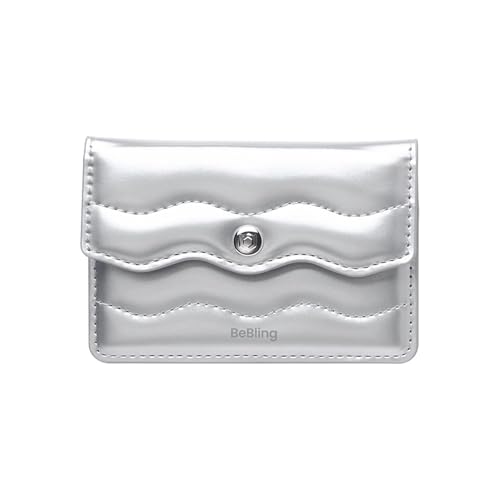 iFace BeBling MagSynq Card Wallet [MagSafe Compatible] Metallic Ripple Design, Vegan Leather, Suede-Lined Slim Magnetic Wallet for Cards & Cash [Fashion Tech Gift for Women] - Silver - color: Silver