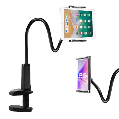 ZUYEE Gooseneck Tablet Mount Holder for Bed 4-10.5" Devices iPad Clamp Stand Kindle Holder Flexible 30 inch Arm Clip for iPhone iPad Air Mini Galaxy Tabs Kindle Fire Switch Cell Phone Black
