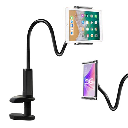 ZUYEE Gooseneck Tablet Mount Holder for Bed 4-10.5" Devices iPad Clamp Stand Kindle Holder Flexible 30 inch Arm Clip for iPhone iPad Air Mini Galaxy Tabs Kindle Fire Switch Cell Phone Black