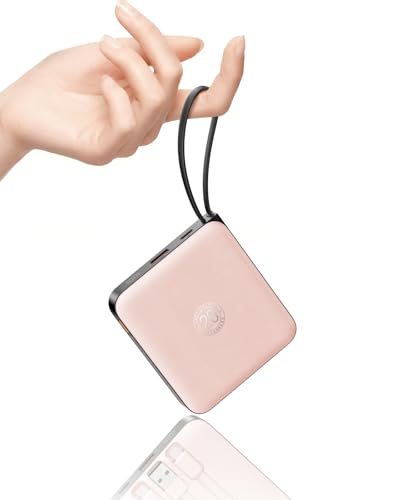 VRURC Portable Charger for iPhone Built-in Cables, Fast Charging Power Bank - color: Pink