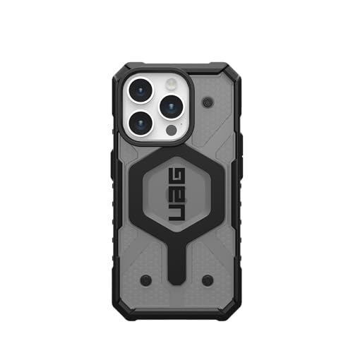 URBAN ARMOR GEAR UAG Case [Updated Version] Compatible with iPhone 15 Pro 6.1" Pathfinder Clear Ash/Black Built-in Magnet Compatible with MagSafe Charging Rugged Transparent Dropproof Protective Cover - color: Ash/Black