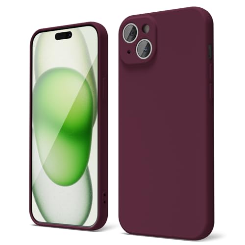 oakxco for iPhone 15 Plus Phone Case Liquid Silicone, Cute Thin Slim Grip Soft Rubber Gel for Women Men, Smooth Matte Plain Solid Color Girly Simple Case with Camera Cover Protection, Burgundy Maroon - color: Burgundy, size: 15 Plus