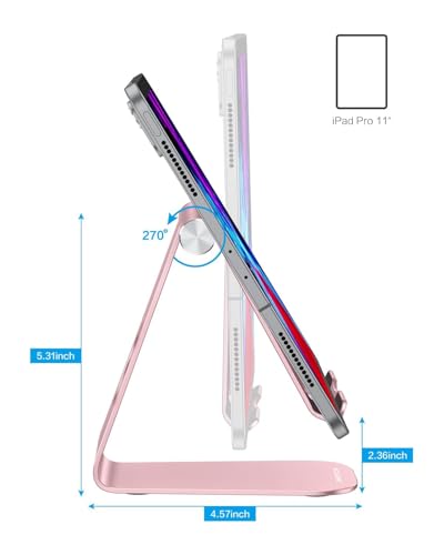 OMOTON T1 Adjustable Tablet Stand for Desk, Aluminum Holder Rose Gold - color: Rose Gold