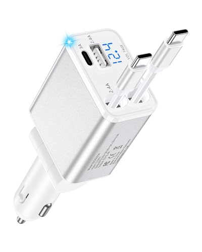 Retractable Car iPhone Charger USB C, Fast Car Charging Adapter USBC - color: White