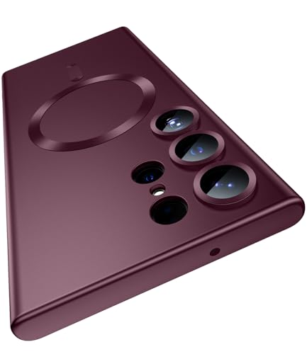 Matte for Samsung Galaxy S23 Ultra Case, Compatible with MagSafe, Slim Thin Magnetic Cover with Built-in Camera Lens Protector Shockproof Phone Shell, Burgundy - color: Burgundy, size: for S23 Ultra