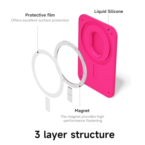 oakxco Magnetic Phone Wallet Stick On, Secure Phone Card Holder Silicone Compatible with Magsafe, Adhesive Pocket Sleeve ID Credit Card, Slim Thin Card Case, Compatible with iPhone Samsung, Hot Pink - color: Hot Pink