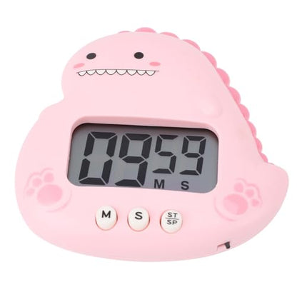 Kids Timer, Cute Dinosaur Shape Digital Countdown Timer with Large LCD Display Magnetic Back Foldable Stand for Children Teachers Parents Pink - color: Pink