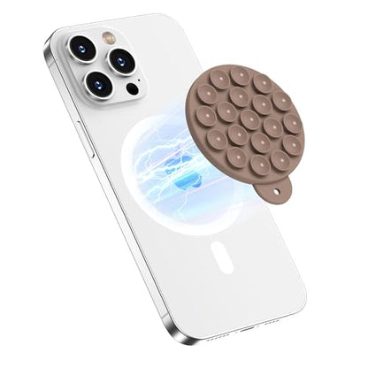 Magnetic Suction Cup Phone Mount with MagSafe, Silicone Hands-Free Grip Holder for iPhone Case and Android, Mirror Shower Phone Stand for Makeup FaceTime Gym Kitchen Bathroom, Light Brown - color: Light Brown