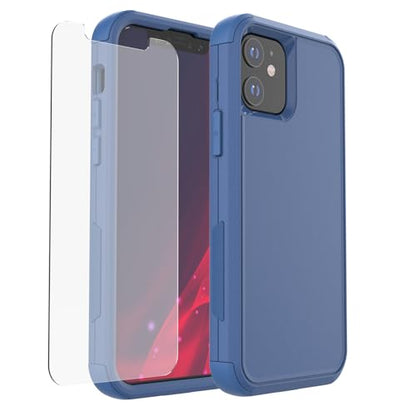X-belmox Heavy Duty Case for iPhone 12/12 Pro and Screen Protector Sea/Blue | 3-Layers Military Grade Drop Protection Phone Case, Shockproof Rugged Case Cover for iPhone 12 Pro 6.1 Inch - color: Sea/Blue
