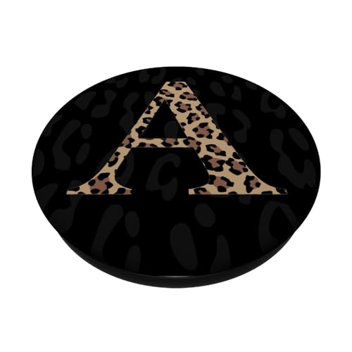 Black Leopard Print Cute Initial Letter A Monogram For Women PopSockets Adhesive PopGrip - style: Adhesive PopGrip